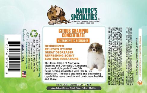 شامبو الكلاب فائق التركيز بالحمضيات من Nature's Specialities للحيوانات الأليفة، يصل إلى 2 جالون، اختيار طبيعي لمصففي الشعر المحترفين، بديل للشامبو، صنع في الولايات المتحدة الأمريكية، 16 أونصة in Kuwait