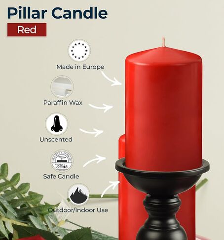 HYOOLA Red Pillar Candles 2x3 Inch - Unscented Pillar Candles - Set of 4 - European Made in Saudi Arabia