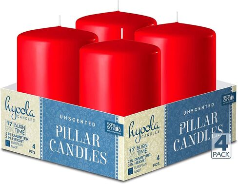 HYOOLA Red Pillar Candles 2x3 Inch - Unscented Pillar Candles - Set of 4 - European Made in Saudi Arabia