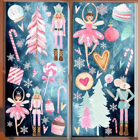 Nutcracker Christmas Window Clings,Nutcracker Christmas Decorations 9 Sheets Pink Merry Christmas Removable Window Stickers for Home Shop Window Glass Display Party Supplies in Kuwait