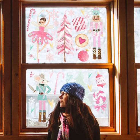 Nutcracker Christmas Window Clings,Nutcracker Christmas Decorations 9 Sheets Pink Merry Christmas Removable Window Stickers for Home Shop Window Glass Display Party Supplies in Kuwait