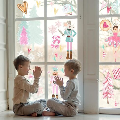Nutcracker Christmas Window Clings,Nutcracker Christmas Decorations 9 Sheets Pink Merry Christmas Removable Window Stickers for Home Shop Window Glass Display Party Supplies in Kuwait