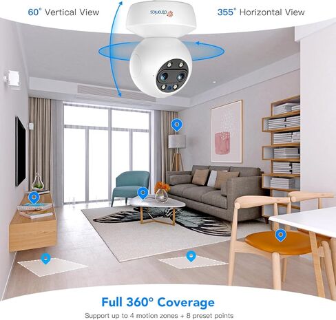 كاميرا أمان داخلية بعدسة مزدوجة من Ctronics واي فاي مع تكبير هجين 6X، كاميرا IP PTZ 360 درجة لأمن المنزل 1080 بكسل، تتبع التكبير التلقائي، كشف الإنسان/الحركة، رؤية ليلية ملونة 20 متر، صفارة الإنذار، صوت ثنائي الاتجاه in Kuwait