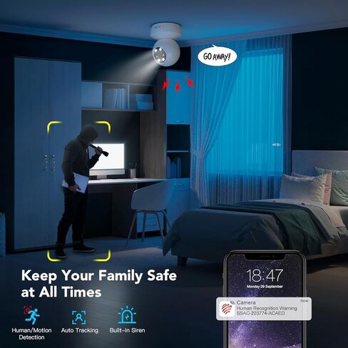 كاميرا أمان داخلية بعدسة مزدوجة من Ctronics واي فاي مع تكبير هجين 6X، كاميرا IP PTZ 360 درجة لأمن المنزل 1080 بكسل، تتبع التكبير التلقائي، كشف الإنسان/الحركة، رؤية ليلية ملونة 20 متر، صفارة الإنذار، صوت ثنائي الاتجاه in Kuwait