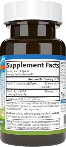 Carlson - Super D3 + K2, 125 mcg (5000 IU) Vitamin D3, 90 mcg Vitamin K2 as MK-7, Bone Support, Calcium Absorption, 45 Vegetarian Capsules in Saudi Arabia