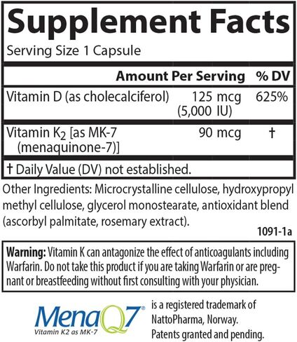 Carlson - Super D3 + K2, 125 mcg (5000 IU) Vitamin D3, 90 mcg Vitamin K2 as MK-7, Bone Support, Calcium Absorption, 45 Vegetarian Capsules in Saudi Arabia