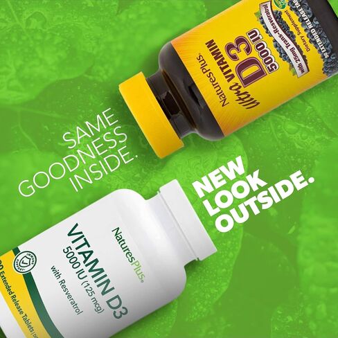 NaturesPlus Vitamin D3, Extended Release - 90 Vegan Tablets - 5000 IU + 25 mg Trans-Resveratrol - Heart & Bone Health, Immune System Support, Anti-Aging - Gluten Free - 90 Servings in Saudi Arabia