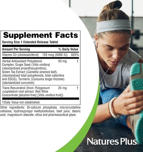 NaturesPlus Vitamin D3, Extended Release - 90 Vegan Tablets - 5000 IU + 25 mg Trans-Resveratrol - Heart & Bone Health, Immune System Support, Anti-Aging - Gluten Free - 90 Servings in Saudi Arabia