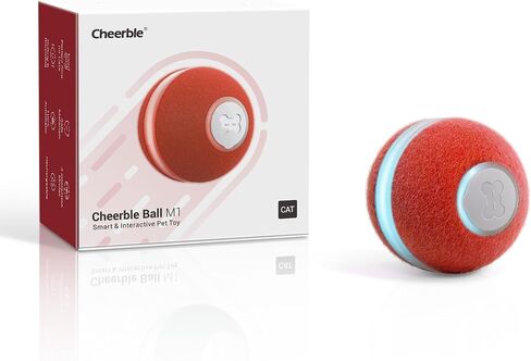Cheerble Interactive Cat Ball Toy, Automatic Moving Ball Puzzle Toy for Indoor Cat Kitten, Smart Anti-Depression Pet Toy Fun Gift with Light, Red in Saudi Arabia