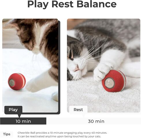 Cheerble Interactive Cat Ball Toy, Automatic Moving Ball Puzzle Toy for Indoor Cat Kitten, Smart Anti-Depression Pet Toy Fun Gift with Light, Red in Saudi Arabia