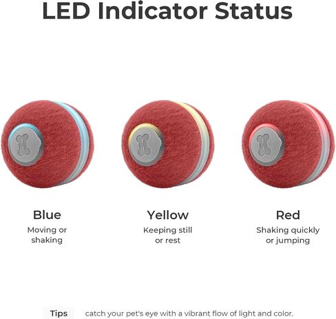 Cheerble Interactive Cat Ball Toy, Automatic Moving Ball Puzzle Toy for Indoor Cat Kitten, Smart Anti-Depression Pet Toy Fun Gift with Light, Red in Saudi Arabia