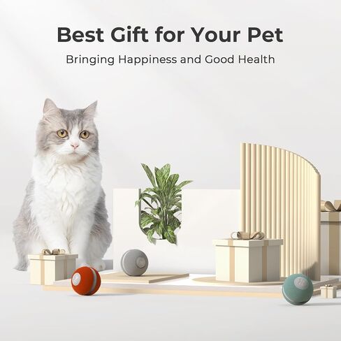Cheerble Interactive Cat Ball Toy, Automatic Moving Ball Puzzle Toy for Indoor Cat Kitten, Smart Anti-Depression Pet Toy Fun Gift with Light, Red in Saudi Arabia