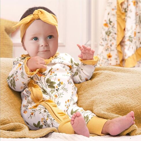 LUJENGEFA رومبير بناتي خريفي بأكمام طويلة مطبوع عليه زهور ونيسيي لحديثي الولادة ملابس الفتيات الصغيرات مع عصابة رأس in Kuwait