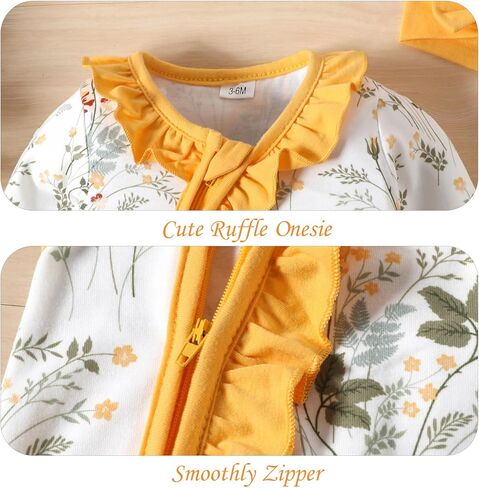 LUJENGEFA رومبير بناتي خريفي بأكمام طويلة مطبوع عليه زهور ونيسيي لحديثي الولادة ملابس الفتيات الصغيرات مع عصابة رأس in Kuwait