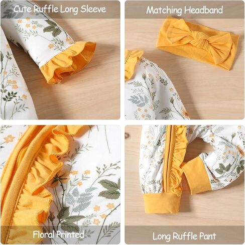 LUJENGEFA رومبير بناتي خريفي بأكمام طويلة مطبوع عليه زهور ونيسيي لحديثي الولادة ملابس الفتيات الصغيرات مع عصابة رأس in Kuwait