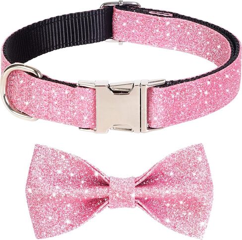 طوق ربطة عنق للكلاب من Jumpress Bling للكلاب والقطط الصغيرة، طوق كلب وردي لطيف للفتيات مع قوس للمشي اليومي أو حفلة العطلات (مناسب للرقبة 9-12 بوصة) in Kuwait