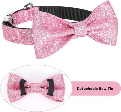 طوق ربطة عنق للكلاب من Jumpress Bling للكلاب والقطط الصغيرة، طوق كلب وردي لطيف للفتيات مع قوس للمشي اليومي أو حفلة العطلات (مناسب للرقبة 9-12 بوصة) in Kuwait