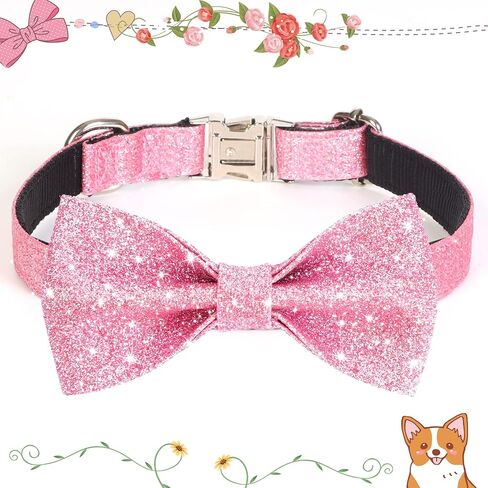 طوق ربطة عنق للكلاب من Jumpress Bling للكلاب والقطط الصغيرة، طوق كلب وردي لطيف للفتيات مع قوس للمشي اليومي أو حفلة العطلات (مناسب للرقبة 9-12 بوصة) in Kuwait