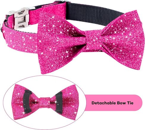 طوق ربطة عنق للكلاب من Jumpress Bling للكلاب والقطط الصغيرة، طوق كلب وردي لطيف للفتيات مع قوس للمشي اليومي أو حفلة العطلات (مناسب للرقبة 9-12 بوصة) in Kuwait