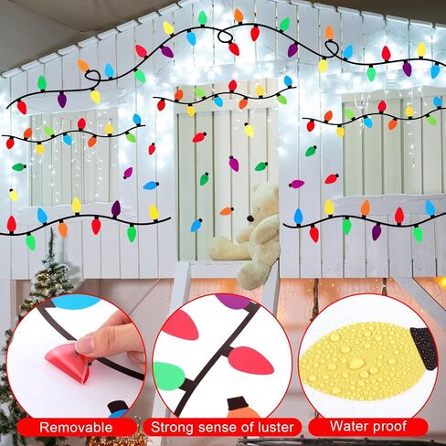Cholemy 4 Sheets Christmas Wall Decals Clings Christmas Light Bulb Stickers Colorful Lightbulb Window Decals Party Supplies PVC Window Clings Door Fridge Holiday Christmas Wall Decoration 15 x 26 Inch in Saudi Arabia