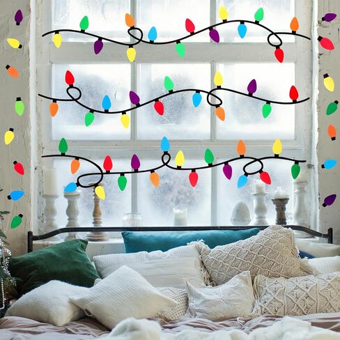 Cholemy 4 Sheets Christmas Wall Decals Clings Christmas Light Bulb Stickers Colorful Lightbulb Window Decals Party Supplies PVC Window Clings Door Fridge Holiday Christmas Wall Decoration 15 x 26 Inch in Saudi Arabia