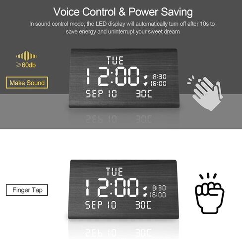 MEKO Wood Digital Alarm Clocks for Bedrooms, Larger LED Display, 3 Levels Brightness, Dual Alarms, 3 Levels Volume Snooze Function and Nightlight Wooden Electric Besides Clock in Kuwait