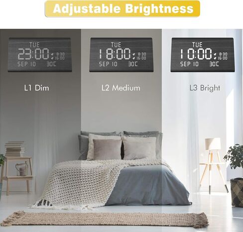 MEKO Wood Digital Alarm Clocks for Bedrooms, Larger LED Display, 3 Levels Brightness, Dual Alarms, 3 Levels Volume Snooze Function and Nightlight Wooden Electric Besides Clock in Kuwait