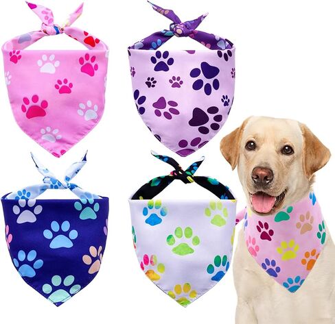 PET SHOW 4 Pack Paw Print Dog Bandanas Set Girl Boy Reversible Adjustable Yorkie Scarves Cat Daily Birthday Party Triangle Bibs Grooming Accessories for Small Medium Dogs Puppies Pets in Saudi Arabia