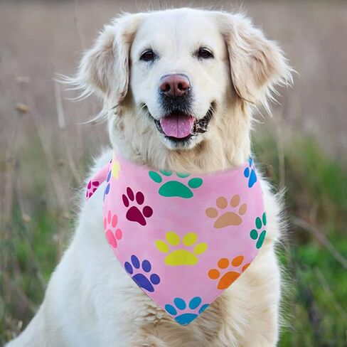 PET SHOW 4 Pack Paw Print Dog Bandanas Set Girl Boy Reversible Adjustable Yorkie Scarves Cat Daily Birthday Party Triangle Bibs Grooming Accessories for Small Medium Dogs Puppies Pets in Saudi Arabia