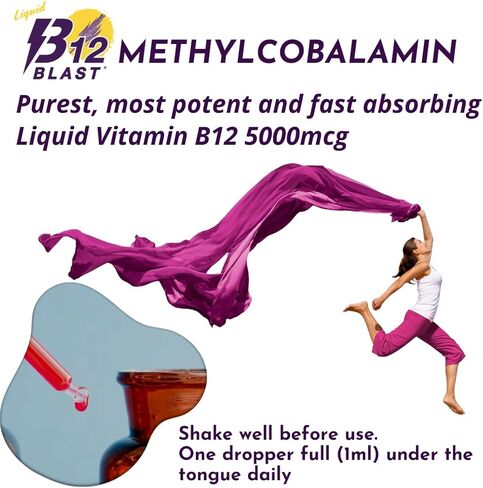 Bricker Labs B12 Blast Methylcobalamin فيتامين ب12 السائل، فيتامينات الطاقة، مكمل الطاقة (1000 ميكروجرام) in Kuwait