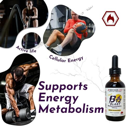 Bricker Labs B12 Blast Methylcobalamin فيتامين ب12 السائل، فيتامينات الطاقة، مكمل الطاقة (1000 ميكروجرام) in Kuwait