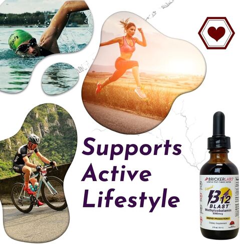 Bricker Labs B12 Blast Methylcobalamin فيتامين ب12 السائل، فيتامينات الطاقة، مكمل الطاقة (1000 ميكروجرام) in Kuwait
