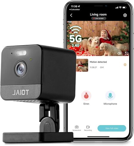 JAIOT 2024 كاميرا داخلية واي فاي جديدة 5 جيجا هرتز، كاميرا للحيوانات الأليفة 1080 بكسل مع تطبيق الهاتف، كاميرات إضافية لأمن المنزل، رؤية ليلية ملونة، كشف الحركة، صفارة الإنذار، صوت ثنائي الاتجاه، العمل مع Alexa in Kuwait