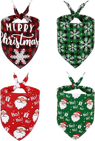 wegitcs 4 عبوات من عصابات الكلاب لعيد الميلاد، عصابات هدايا عيد الميلاد للحيوانات الأليفة مع طباعة مثلثة كلاسيكية منقوشة، وشاح سانتا كلوز للحيوانات الأليفة، منديل، مجموعة زينة للعطلات للكلاب الصغيرة والمتوسطة والكبيرة in Kuwait