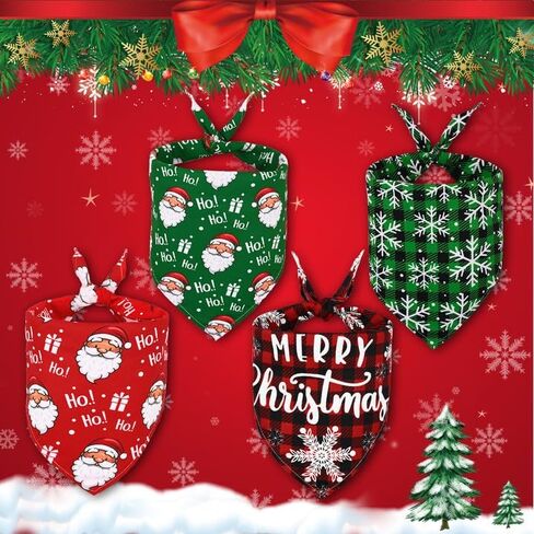 wegitcs 4 عبوات من عصابات الكلاب لعيد الميلاد، عصابات هدايا عيد الميلاد للحيوانات الأليفة مع طباعة مثلثة كلاسيكية منقوشة، وشاح سانتا كلوز للحيوانات الأليفة، منديل، مجموعة زينة للعطلات للكلاب الصغيرة والمتوسطة والكبيرة in Kuwait