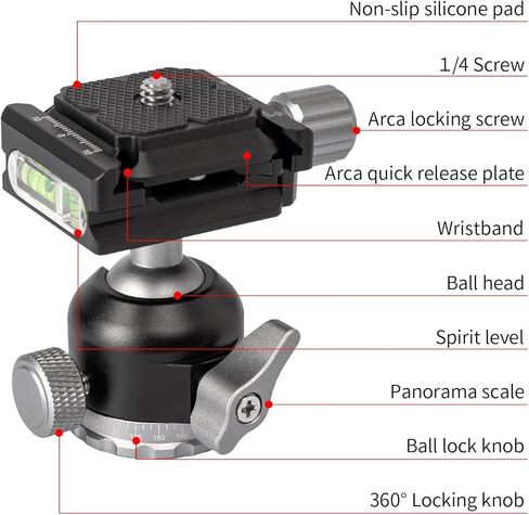 رأس حامل ثلاثي برأس كروي بانورامي دوار من YC بصل 360 درجة مع لوحة فك سريع لولبي 1/4، لمنزلق الكاميرا، وقضيب الكاميرا، وحامل التلسكوب ثلاثي القوائم، وكاميرا الفيديو in Kuwait