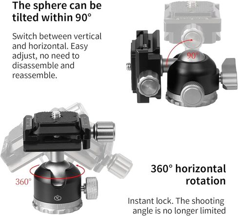 رأس حامل ثلاثي برأس كروي بانورامي دوار من YC بصل 360 درجة مع لوحة فك سريع لولبي 1/4، لمنزلق الكاميرا، وقضيب الكاميرا، وحامل التلسكوب ثلاثي القوائم، وكاميرا الفيديو in Kuwait