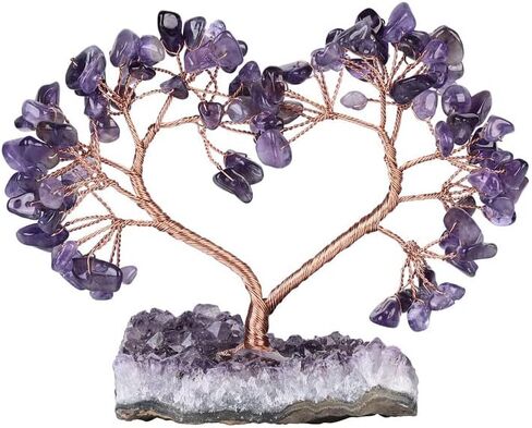 Sumgiftforall Handmade Crystal Heart Tree of Life on Amethyst Cluster Base Money Stone Tree for Wedding Reiki Healing Energy Home Office Indoor Decor, Amethyst in Saudi Arabia