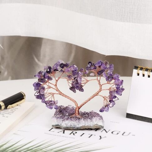 Sumgiftforall Handmade Crystal Heart Tree of Life on Amethyst Cluster Base Money Stone Tree for Wedding Reiki Healing Energy Home Office Indoor Decor, Amethyst in Saudi Arabia