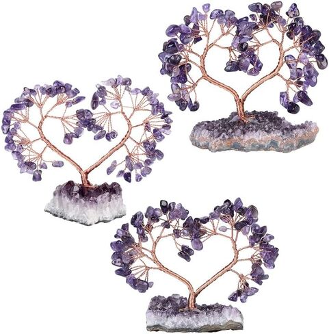 Sumgiftforall Handmade Crystal Heart Tree of Life on Amethyst Cluster Base Money Stone Tree for Wedding Reiki Healing Energy Home Office Indoor Decor, Amethyst in Saudi Arabia