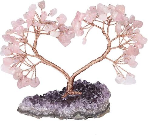 Sumgiftforall Handmade Crystal Heart Tree of Life on Amethyst Cluster Base Money Stone Tree for Wedding Reiki Healing Energy Home Office Indoor Decor, Amethyst in Saudi Arabia
