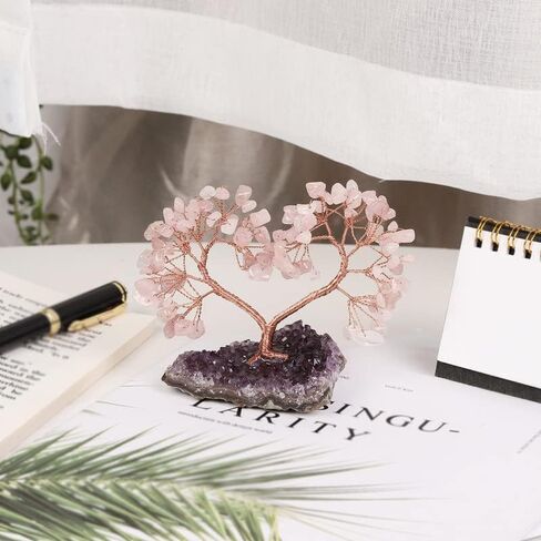 Sumgiftforall Handmade Crystal Heart Tree of Life on Amethyst Cluster Base Money Stone Tree for Wedding Reiki Healing Energy Home Office Indoor Decor, Amethyst in Saudi Arabia