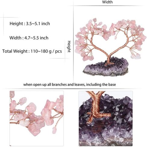 Sumgiftforall Handmade Crystal Heart Tree of Life on Amethyst Cluster Base Money Stone Tree for Wedding Reiki Healing Energy Home Office Indoor Decor, Amethyst in Saudi Arabia