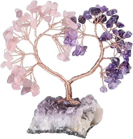 Sumgiftforall Handmade Crystal Heart Tree of Life on Amethyst Cluster Base Money Stone Tree for Wedding Reiki Healing Energy Home Office Indoor Decor, Amethyst in Saudi Arabia