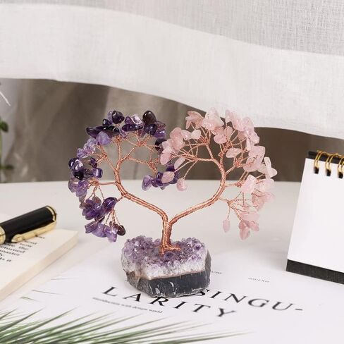 Sumgiftforall Handmade Crystal Heart Tree of Life on Amethyst Cluster Base Money Stone Tree for Wedding Reiki Healing Energy Home Office Indoor Decor, Amethyst in Saudi Arabia