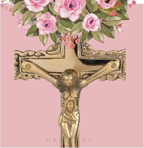 Hashcart Brass Crucifix Cross With Stand - Cross with Jesus Christ for Home Decor Catholic Decor - Brass Jesus Christ Statue for Home Office [ 6 inch in Kuwait