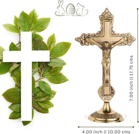 Hashcart Brass Crucifix Cross With Stand - Cross with Jesus Christ for Home Decor Catholic Decor - Brass Jesus Christ Statue for Home Office [ 6 inch in Kuwait
