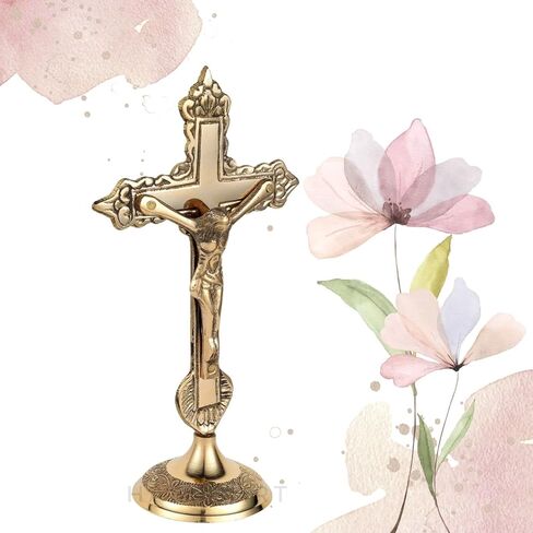 Hashcart Brass Crucifix Cross With Stand - Cross with Jesus Christ for Home Decor Catholic Decor - Brass Jesus Christ Statue for Home Office [ 6 inch in Kuwait