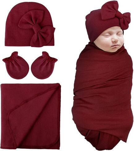 DRESHOW BQUBO الوليد تلقي بطانية القوس قبعة قفازات مجموعة القطن الدافئة الطفل قماط بطانية للف الطفل كيس النوم دش هدية in Kuwait