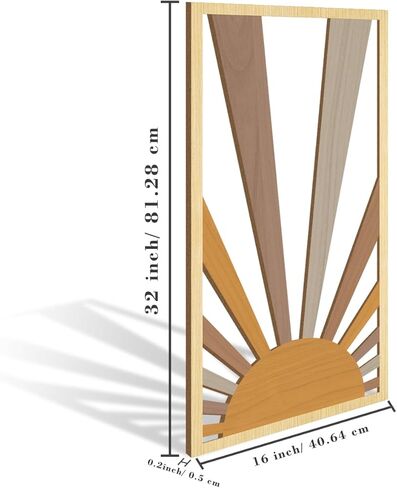 اوياو لوحة فنية جدارية خشبية كبيرة بتصميم بوهو بخط هندسي مجوف من منتصف القرن، 3 لوحات منحوتات حائط بتصميم شروق الشمس، مجموعة خشبية لغرفة المعيشة وغرفة النوم والمطبخ والمكتب وديكور الحائط 16 × 32 انش in Kuwait